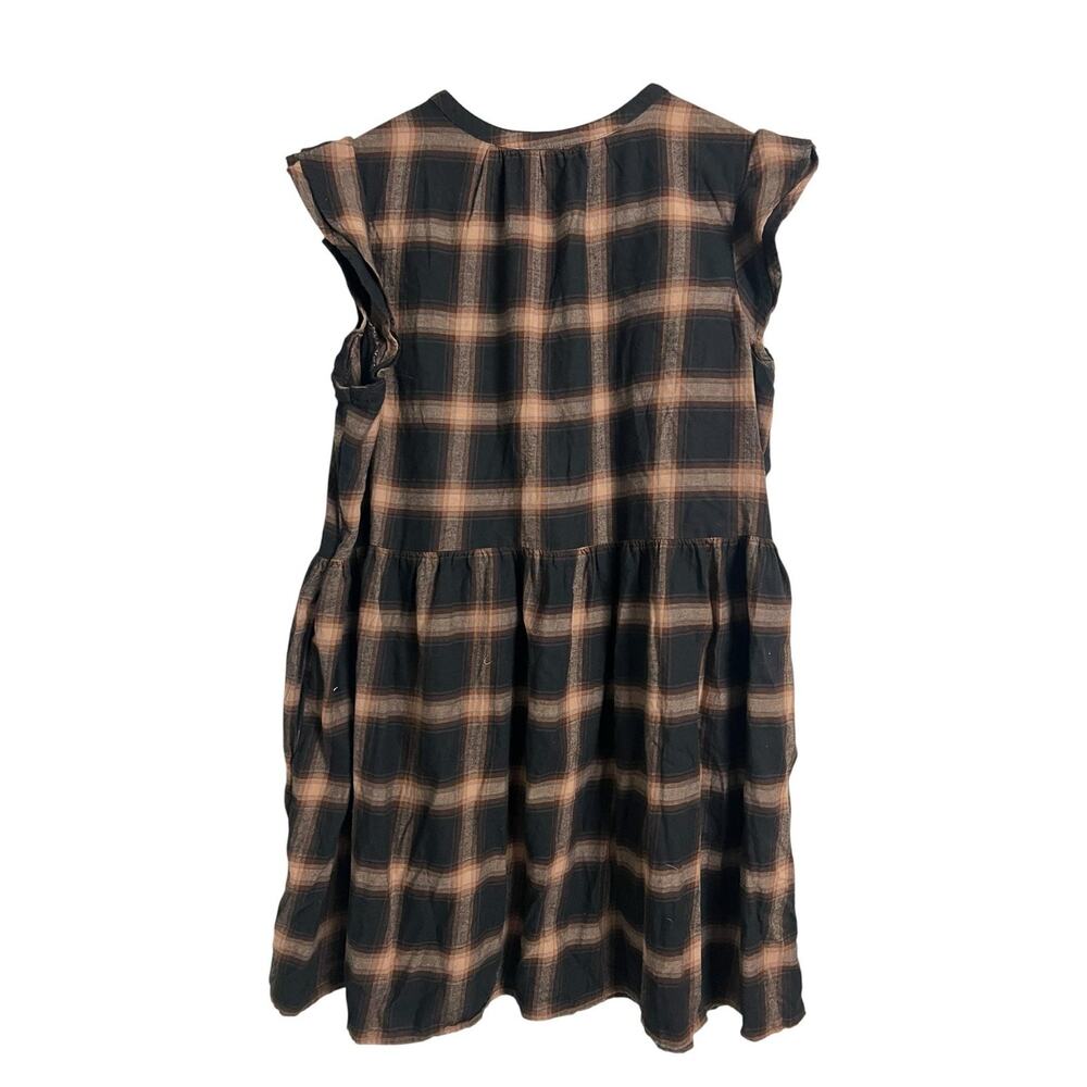 Time And Tru Plaid Swing Sundress Womens XXL Plus Black Button Flutter Sleeve - Picture 3 of 3